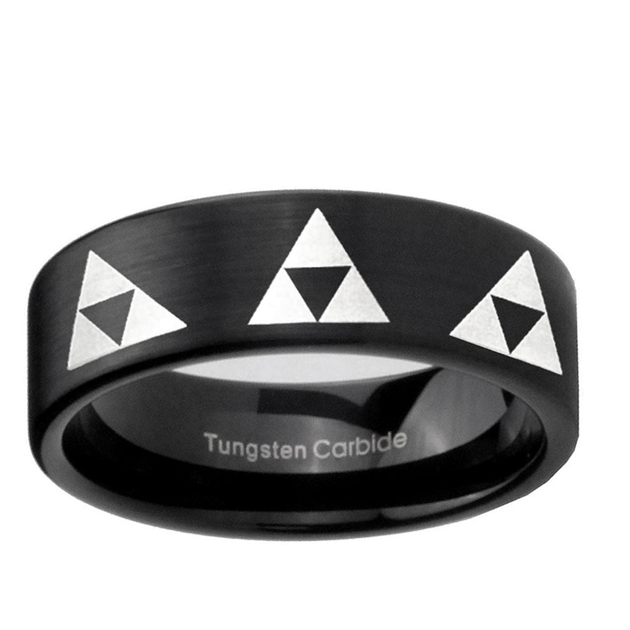 6mm Multiple Zelda Triforce Pipe Cut Black Tungsten Ring