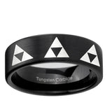 6, 8mm Multiple Zelda Triforce Pipe Cut Brush Black Tungsten Wedding Engraving Ring