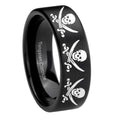 8mm Multiple Skull Pirate Pipe Cut Brush Black Tungsten Ring