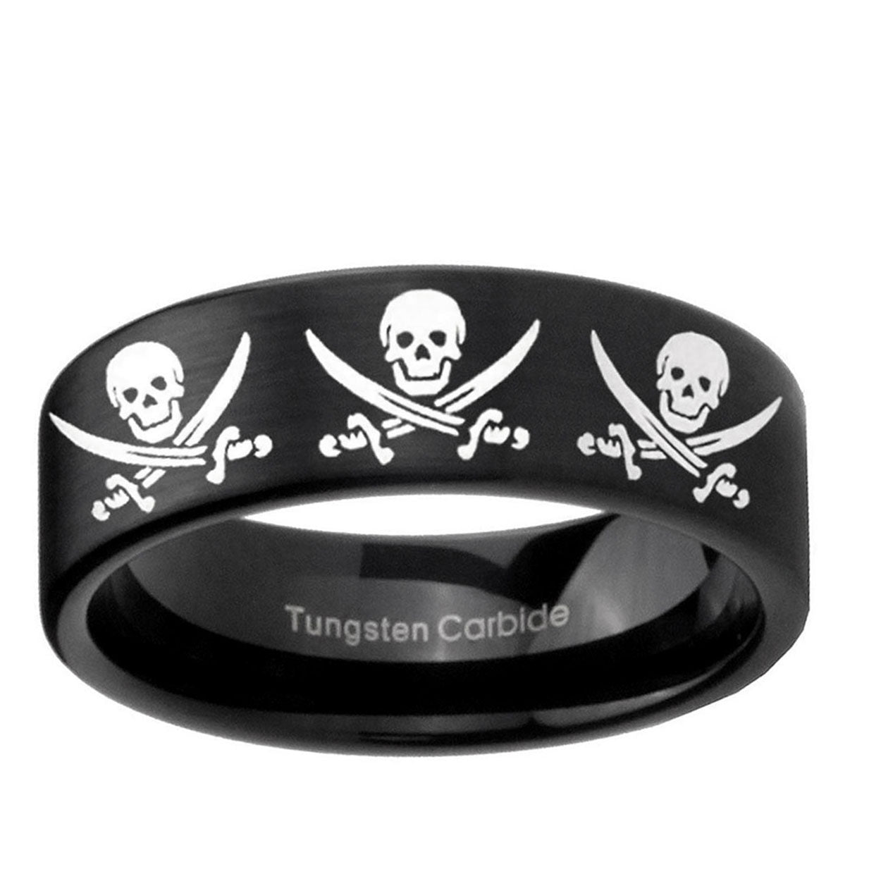 6mm Multiple Skull Pirate Pipe Cut Brush Black Tungsten Ring