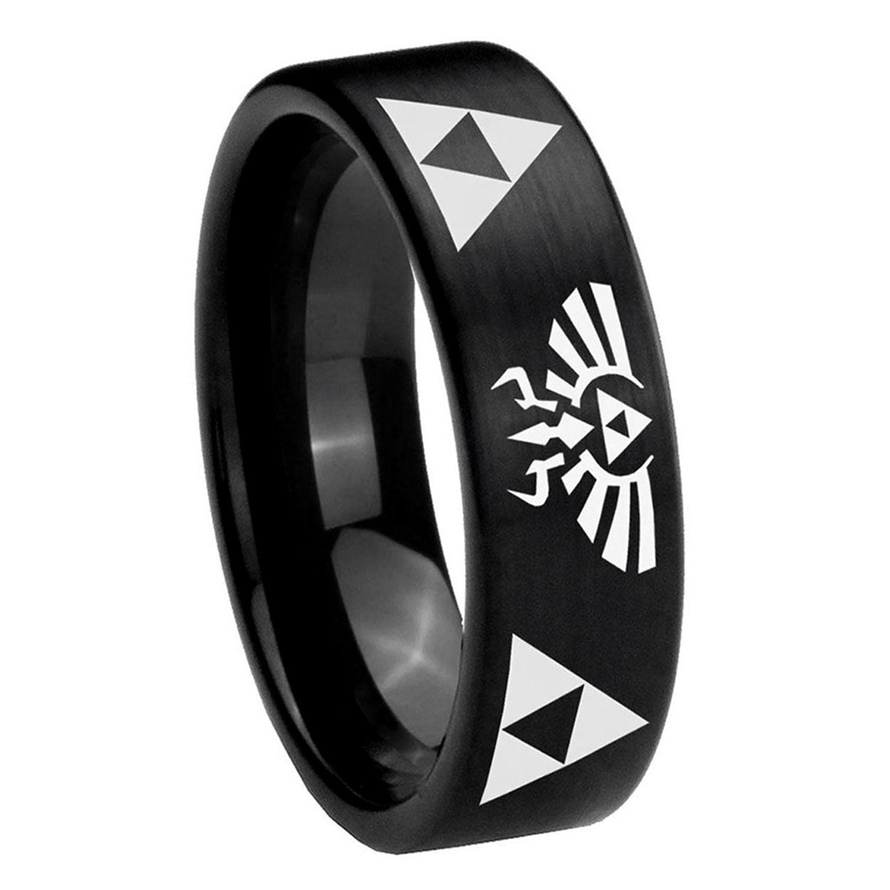 8mm Legend of Zelda Pipe Cut Brush Black Tungsten Bands Ring