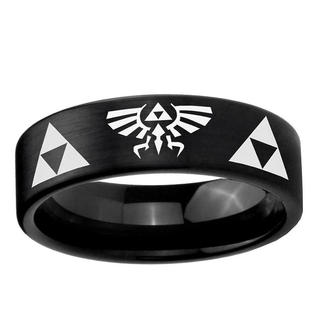 6mm Legend of Zelda Pipe Cut Brush Black Tungsten Bands Ring