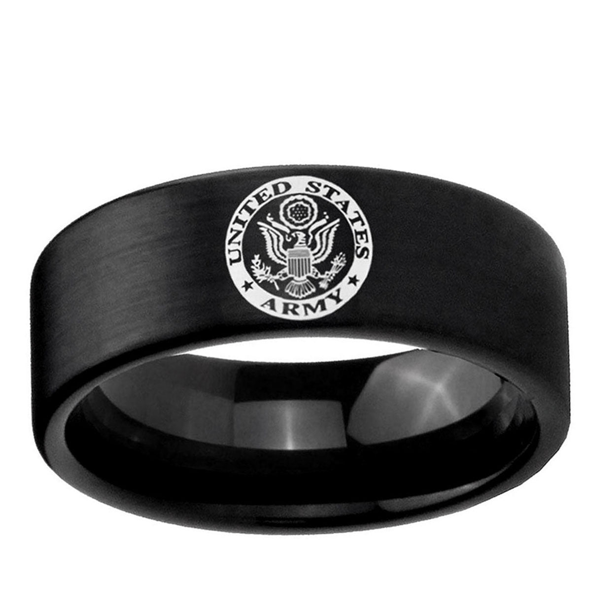 6mm U.S. Army Pipe Cut Brush Black Tungsten Ring for Men
