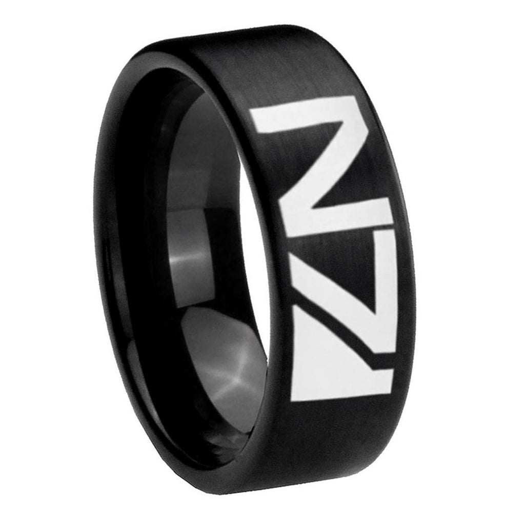 8mm N7 Design Pipe Cut Brush Black Tungsten Ring for Men