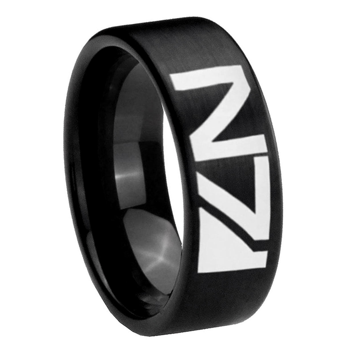 8mm N7 Design Pipe Cut Brush Black Tungsten Ring for Men