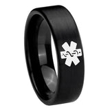 8mm Medical Alert Pipe Cut Brush Black Tungsten Carbide Mens Engagement Ring