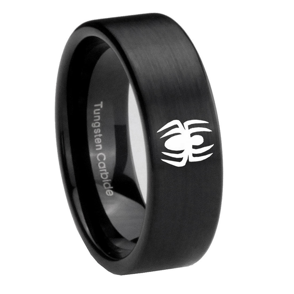 8mm Spiderman Pipe Cut Brush Black Tungsten Engagement Ring