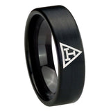 8mm-Masonic-Triple-Pipe-Cut-Brush-Black-Tungsten-Carbide-Men's-Promise-Rings