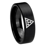 8mm Masonic Triple Pipe Cut Brush Black Tungsten Carbide Men's Promise Rings