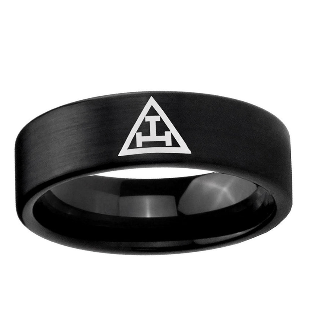 6mm Masonic Triple Pipe Cut Brush Black Tungsten Ring