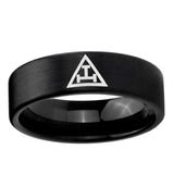 6, 8mm Masonic Triple Pipe Cut Brush Black Tungsten Ring