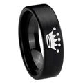 8mm Crown Pipe Cut Brush Black Tungsten Mens Ring Engraved