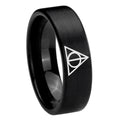8mm Deathly Hallows Pipe Cut Brush Black Tungsten Men Bands