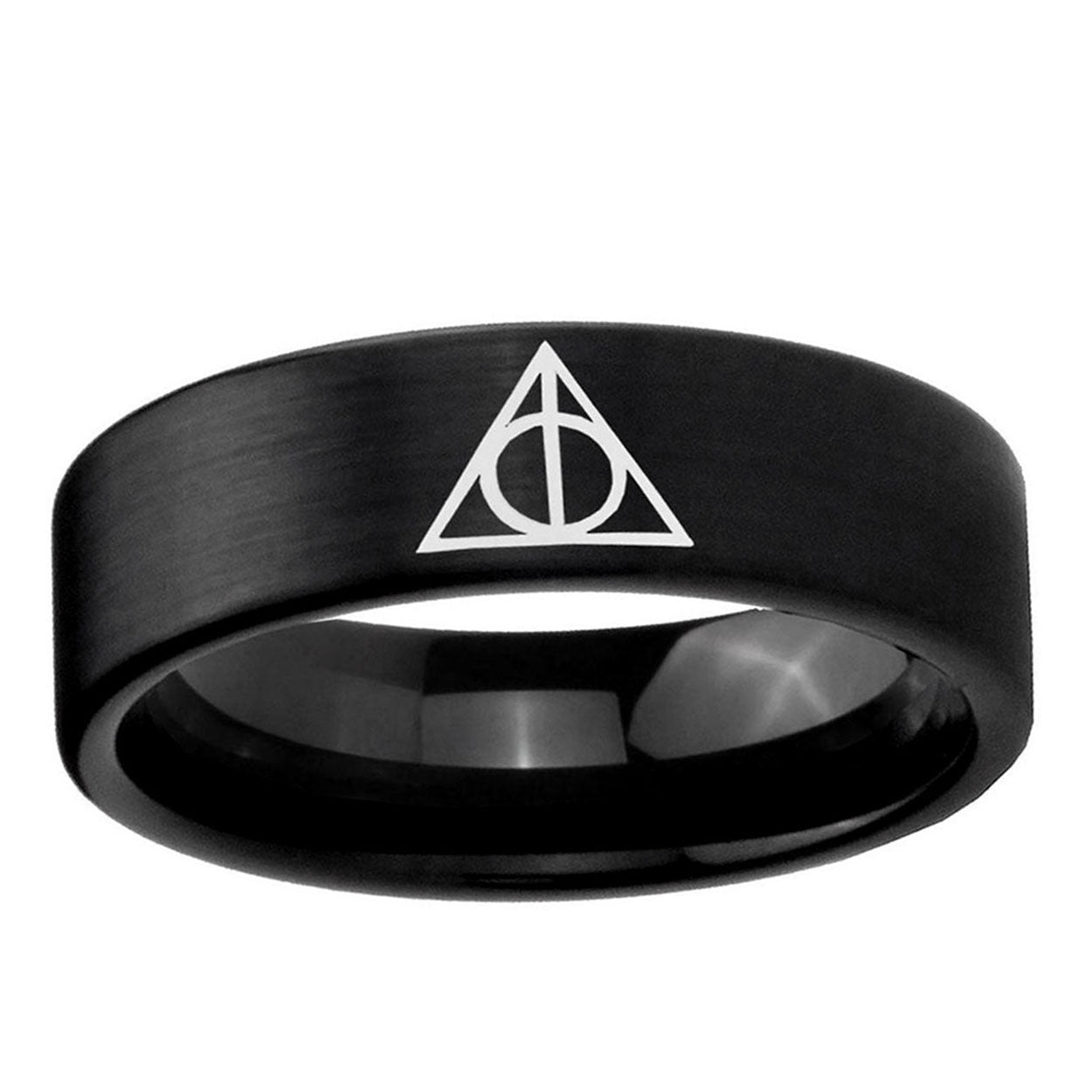 6mm Deathly Hallows Pipe Cut Brush Black Tungsten Men Bands