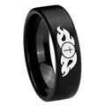 8mm Flamed Cross Pipe Cut Brush Black Tungsten Men Bands