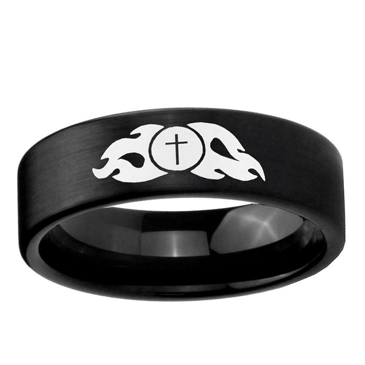 6mm Flamed Cross Pipe Cut Brush Black Tungsten Men Bands