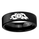 6, 8mm Flamed Cross Pipe Cut Brush Black Tungsten Ring