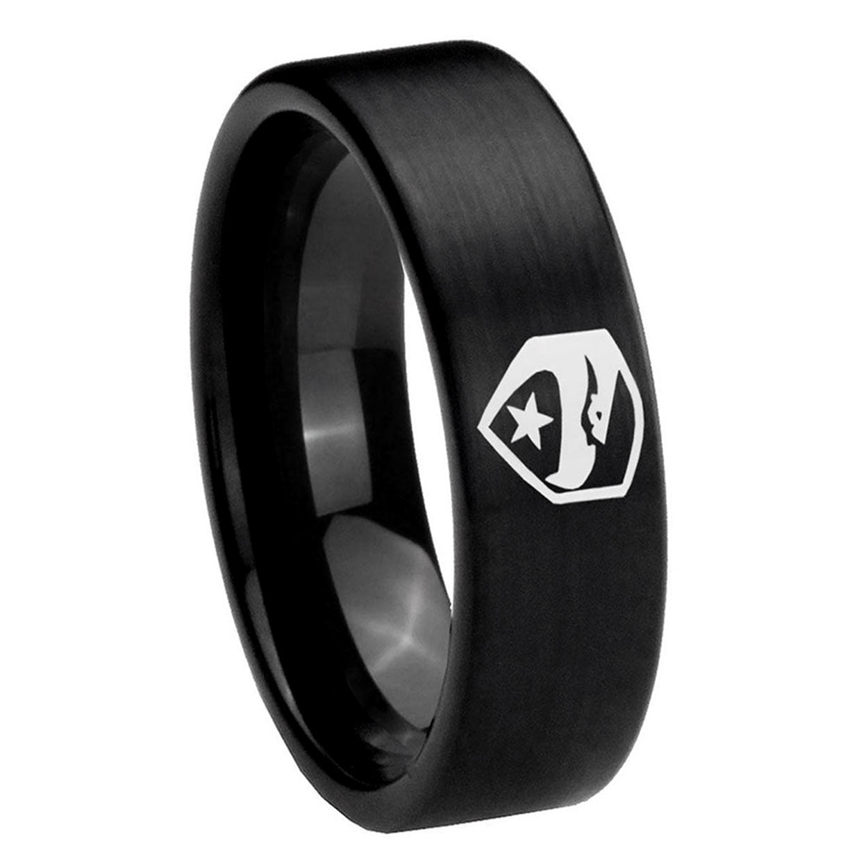 8mm GI Joe Eagle Pipe Cut Brush Black Tungsten Mens Ring