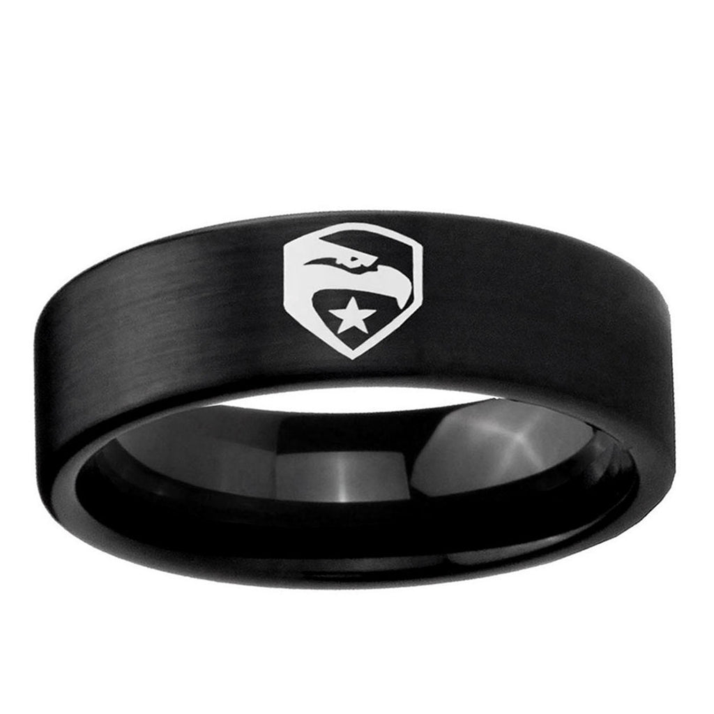6mm GI Joe Eagle Pipe Cut Brush Black Tungsten Mens Ring