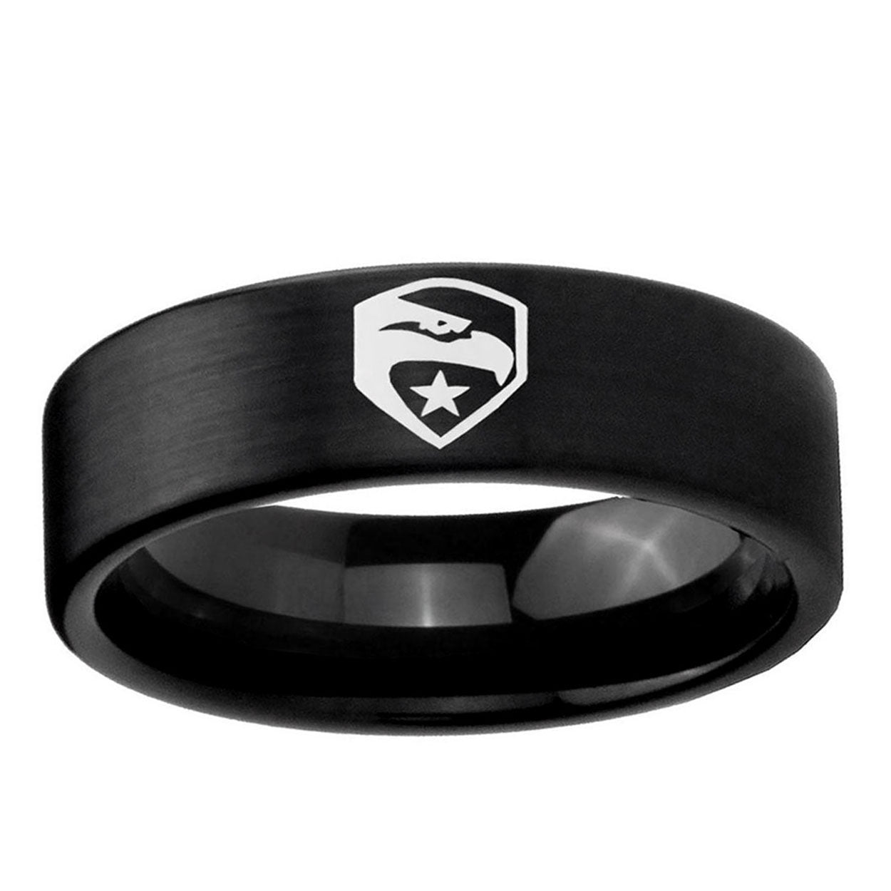 6mm GI Joe Eagle Pipe Cut Brush Black Tungsten Mens Ring