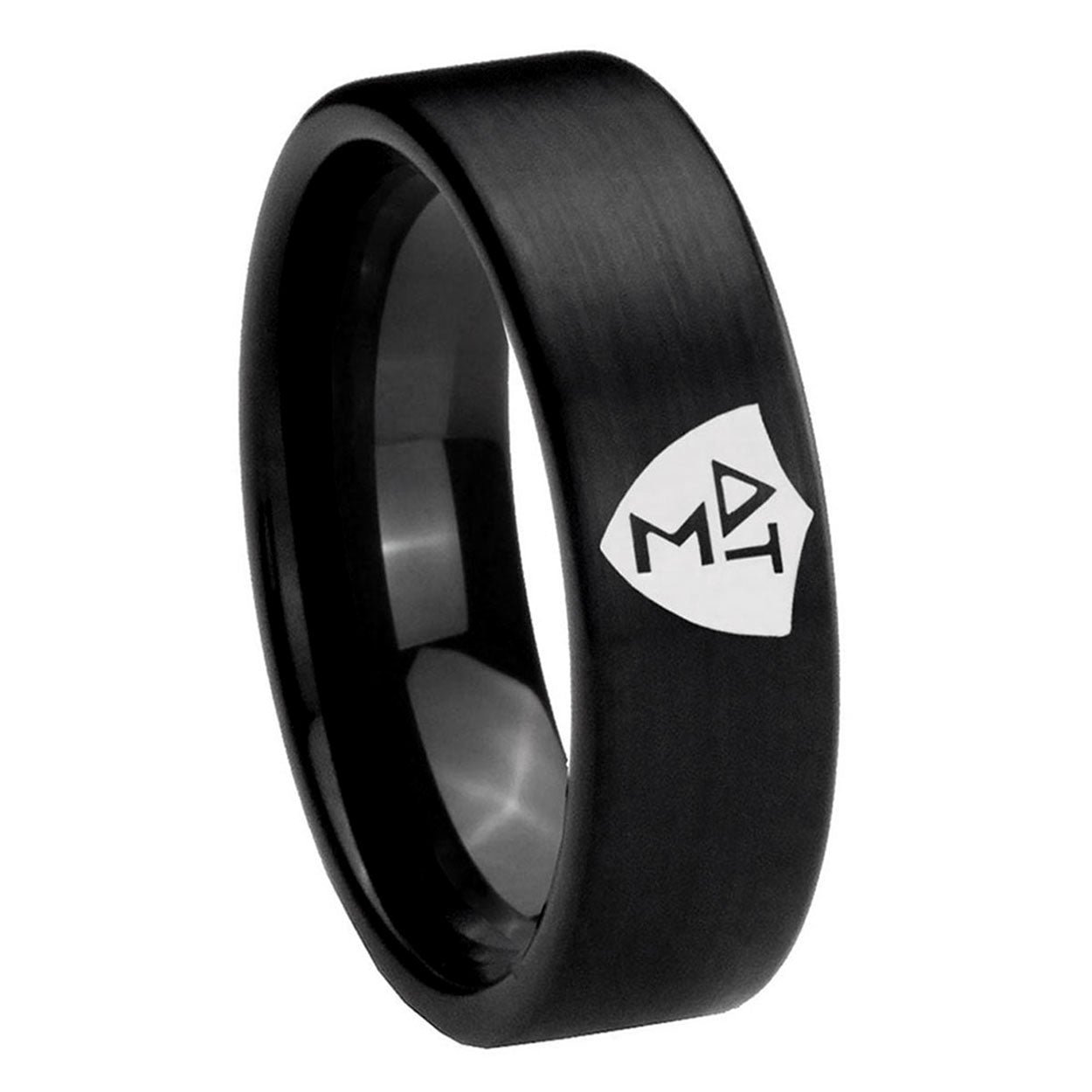 8mm Greek CTR Pipe Cut Brush Black Tungsten Mens Ring