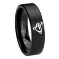 8mm Music & Heart Pipe Cut Brush Black Tungsten Ring