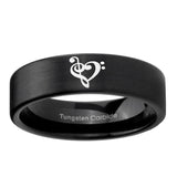 6, 8mm Music & Heart Pipe Cut Brush Black Tungsten Ring