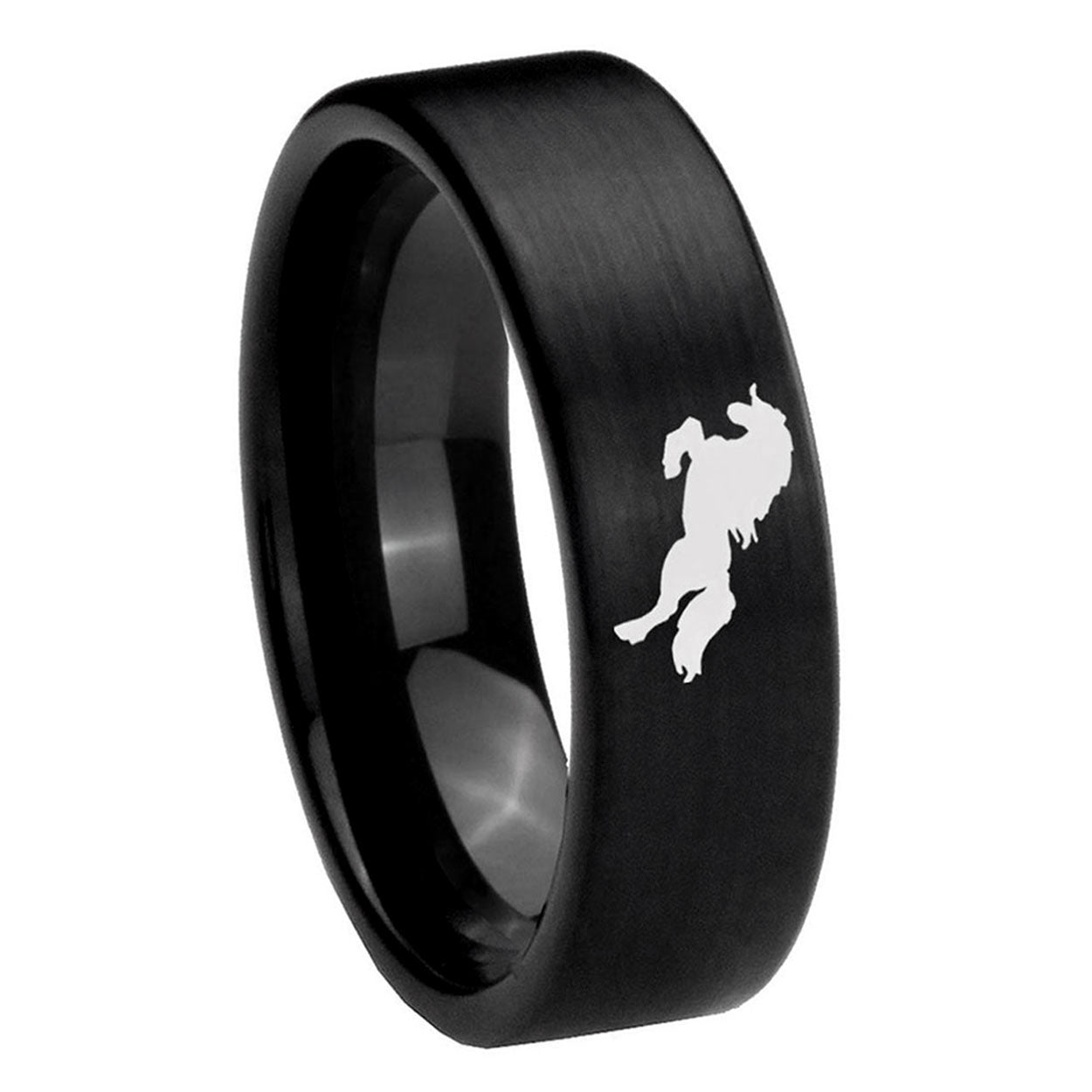 8mm Horse Pipe Cut Brush Black Tungsten Wedding Ring