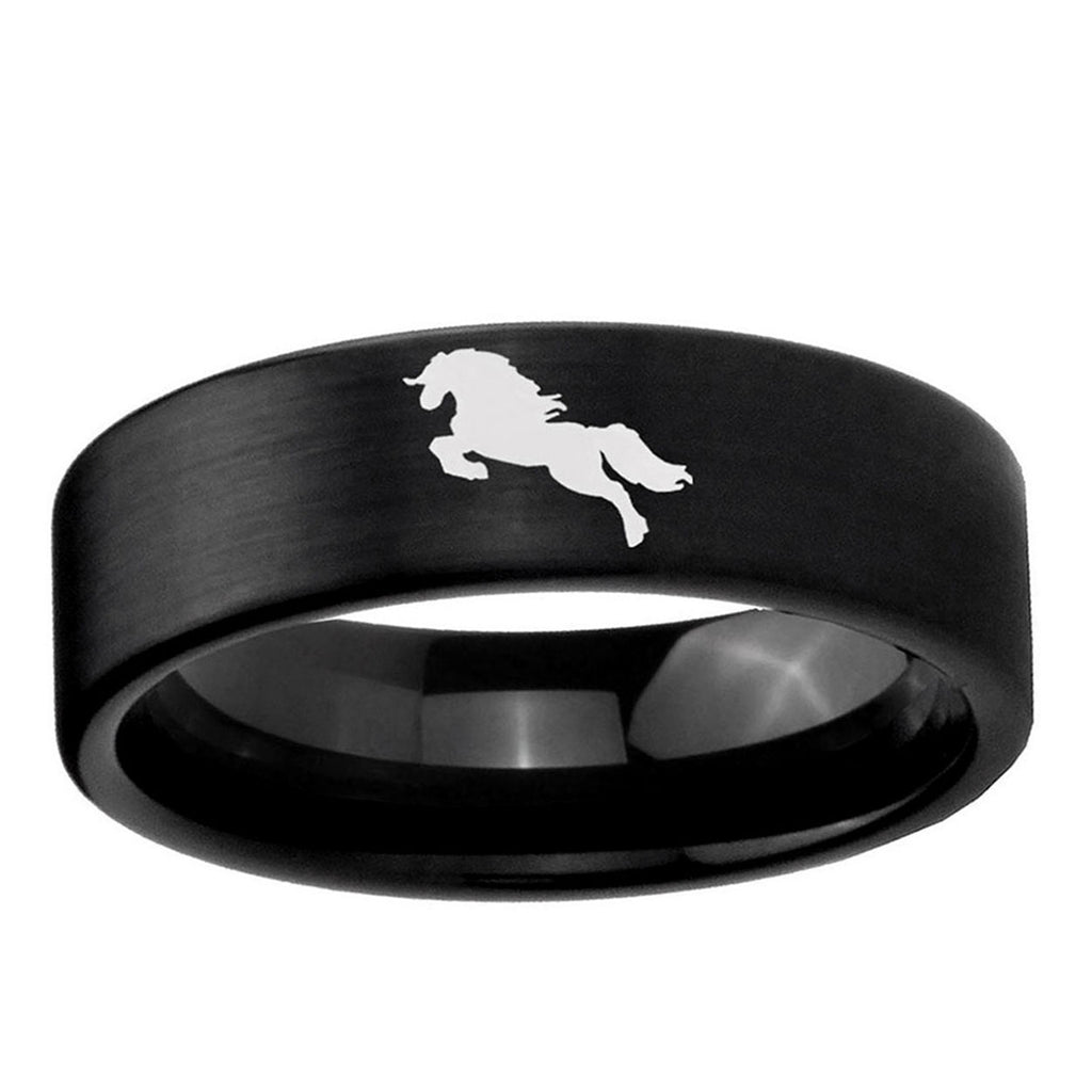 6mm Horse Pipe Cut Brush Black Tungsten Wedding Ring