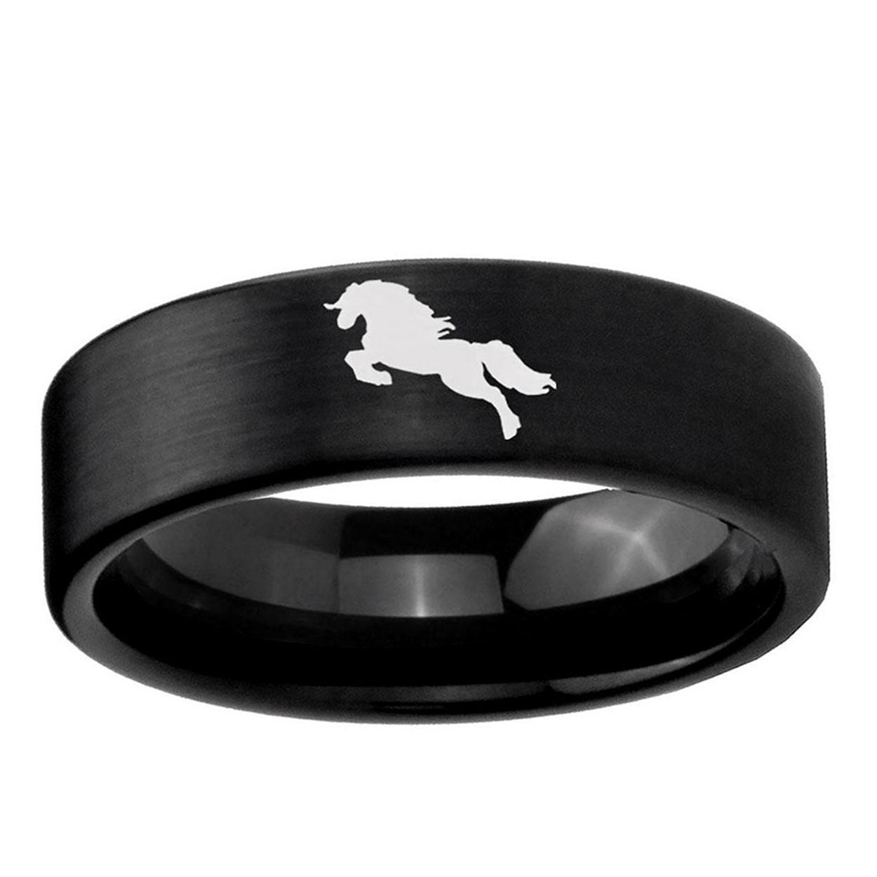 6mm Horse Pipe Cut Brush Black Tungsten Wedding Ring