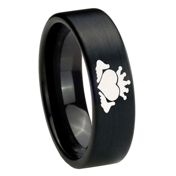 8mm-Claddagh-Design-Pipe-Cut-Brush-Black-Tungsten-Carbide-Wedding-Band-Ring