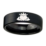 8mm-Claddagh-Design-Pipe-Cut-Brush-Black-Tungsten-Carbide-Wedding-Band-Ring
