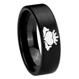 8mm Claddagh Design Pipe Cut Brush Black Tungsten Carbide Wedding Band Ring