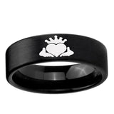 6, 8mm Claddagh Design Pipe Cut Brush Black Tungsten Ring