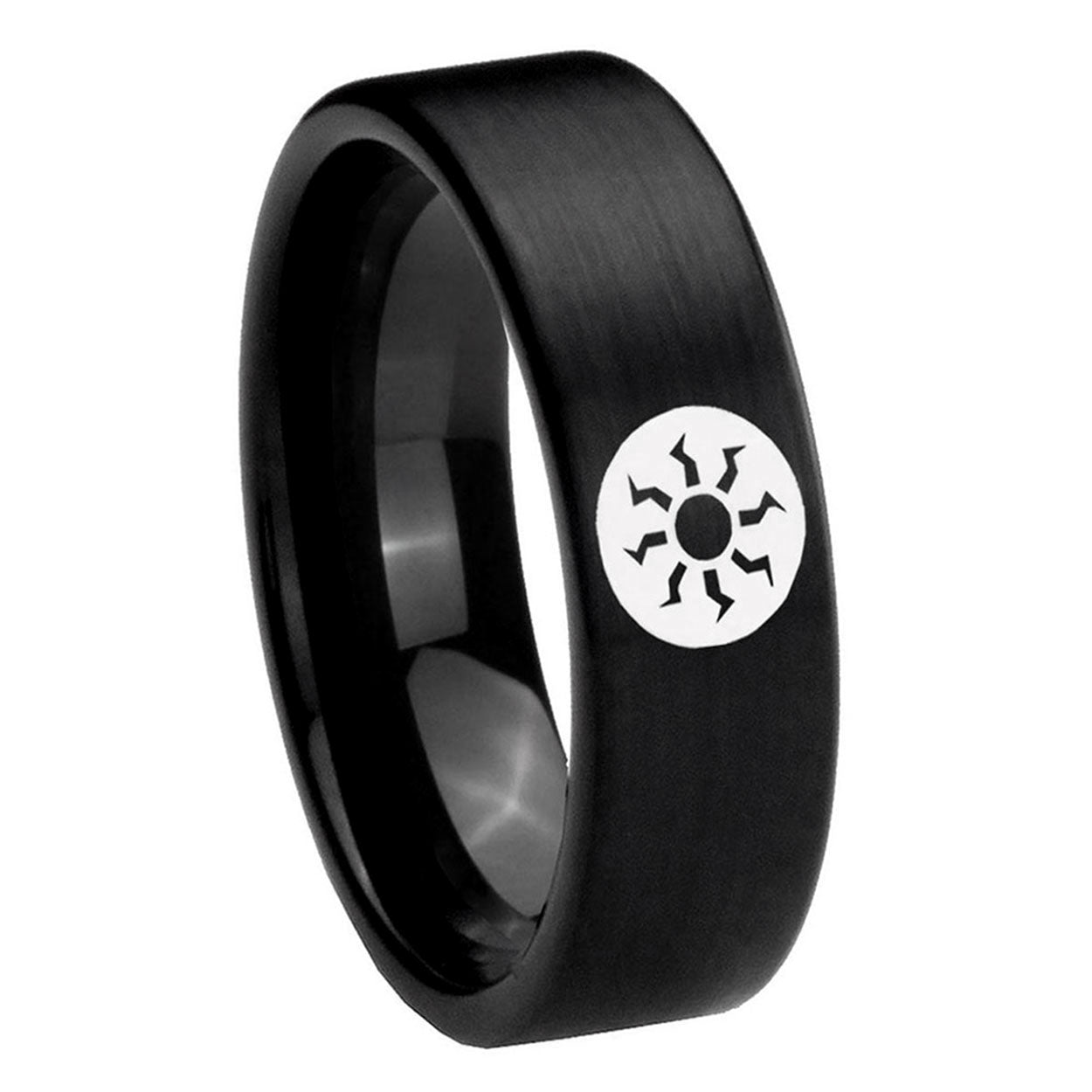 8mm Magic The Gathering Pipe Cut Brush Black Tungsten Ring