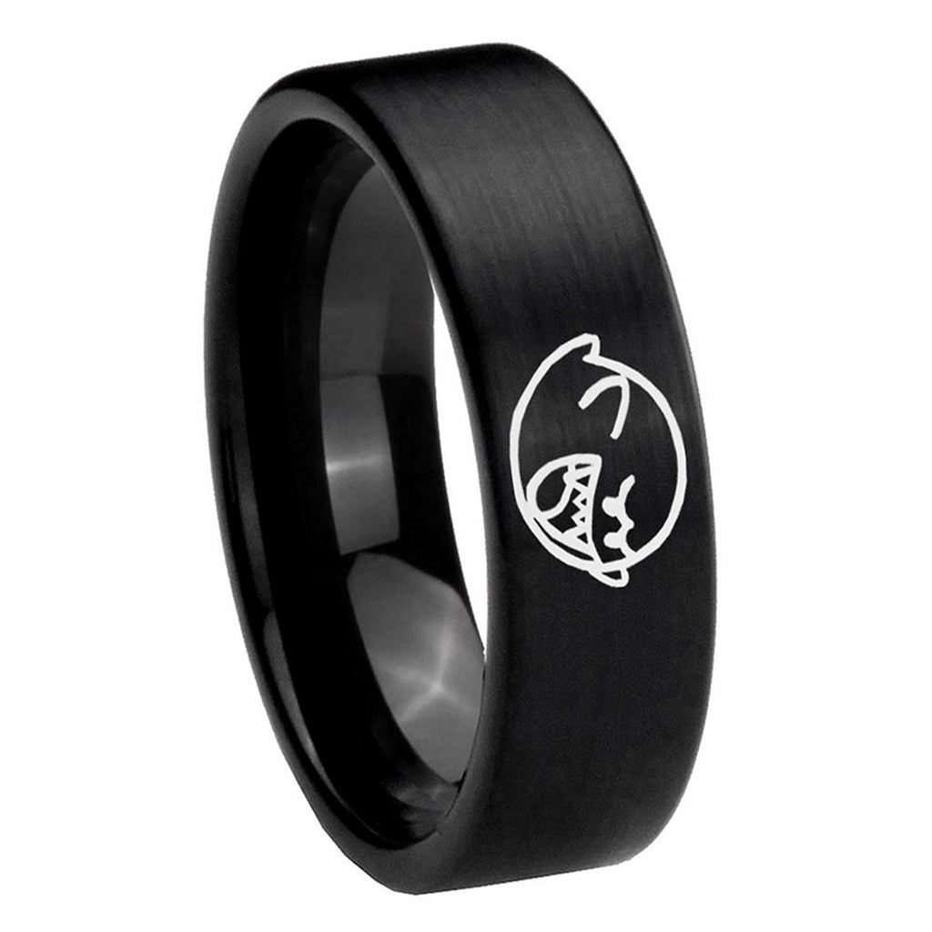 8mm Mario Boo Ghost Pipe Cut Brush Black Tungsten Ring