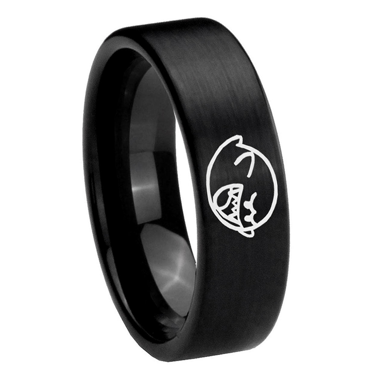 8mm Mario Boo Ghost Pipe Cut Brush Black Tungsten Ring