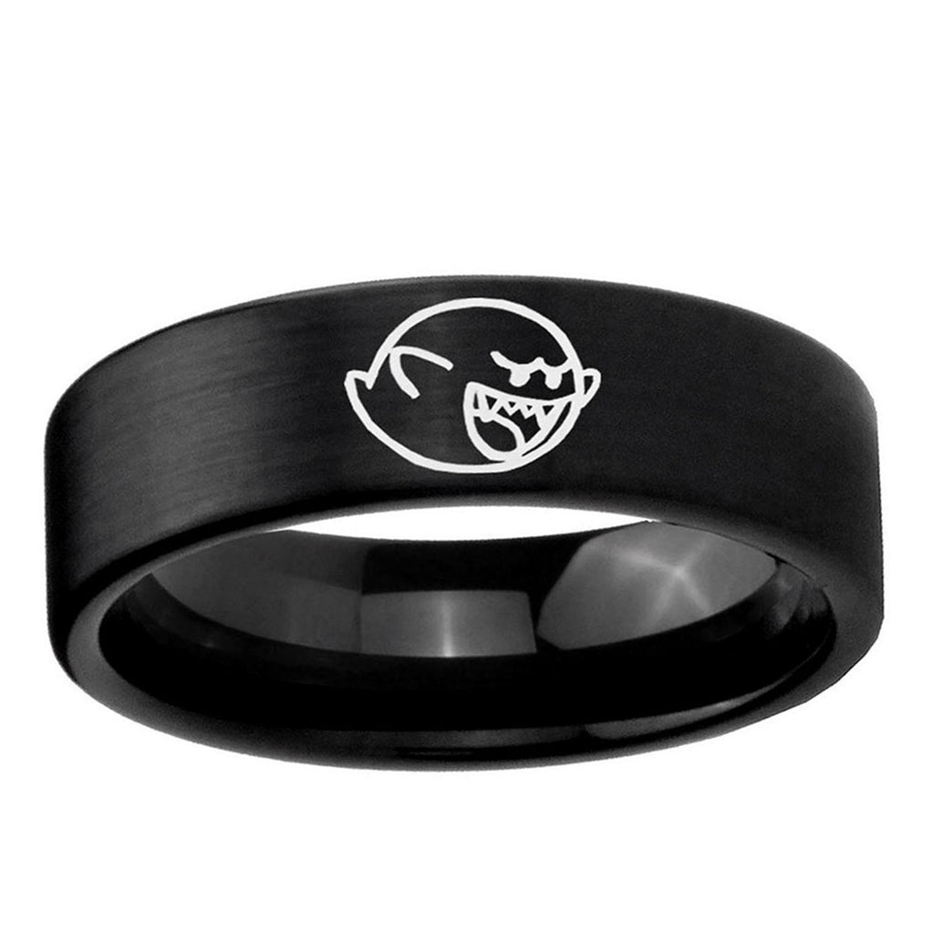 6mm Mario Boo Ghost Pipe Cut Brush Black Tungsten Ring