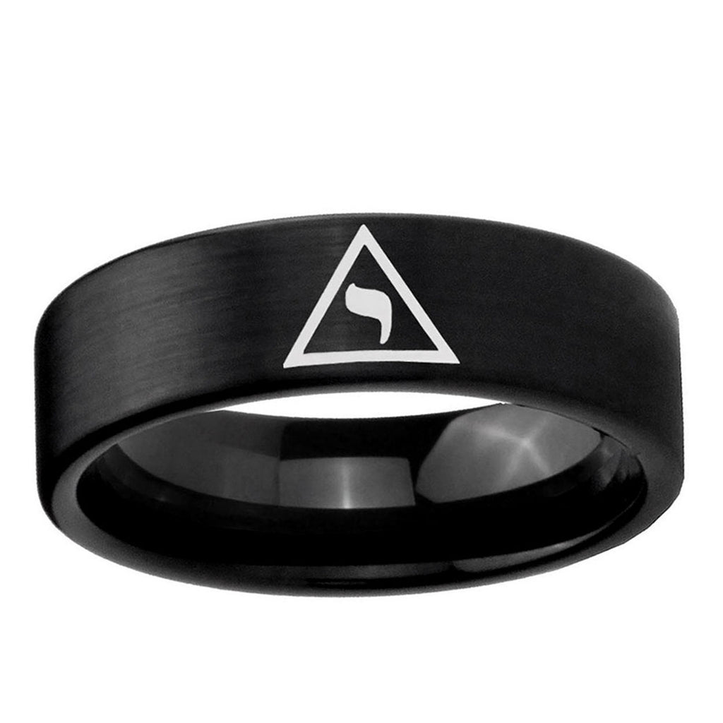 6mm Masonic Yod Pipe Cut Brush Black Tungsten Ring