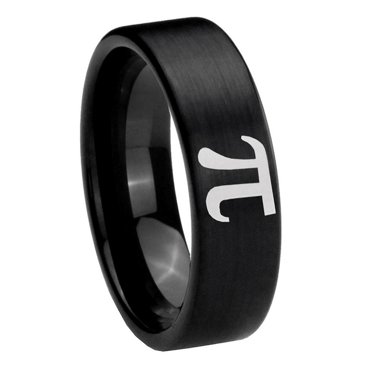 8mm Math Pi Pipe Cut Brush Black Tungsten Men's Band Ring