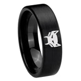 8mm Maximal Pipe Cut Brush Black Tungsten Carbide Mens Bands Ring