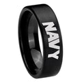 8mm Navy Pipe Cut Brush Black Tungsten Mens Engagement Ring