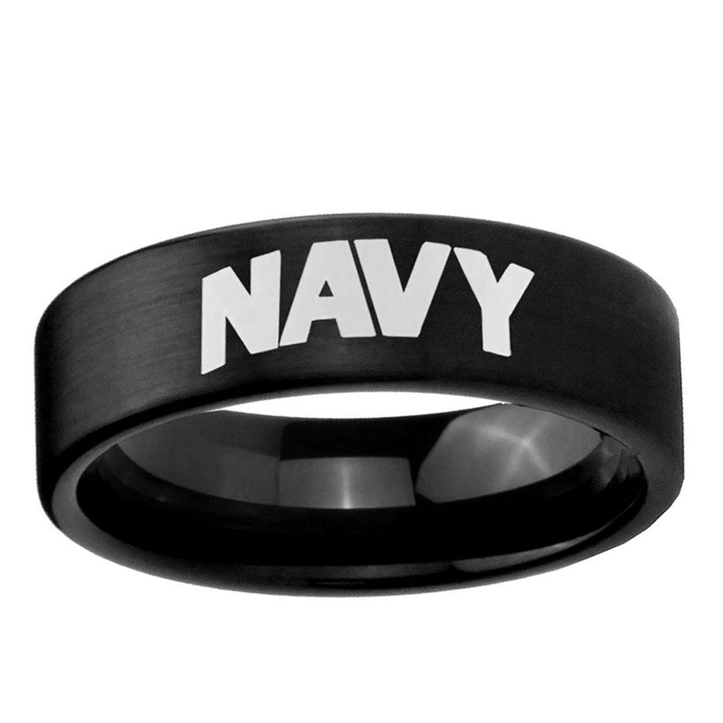 6mm Navy Pipe Cut Brush Black Tungsten Mens Engagement Ring
