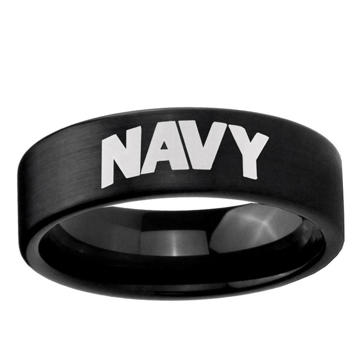 6mm Navy Pipe Cut Brush Black Tungsten Mens Engagement Ring