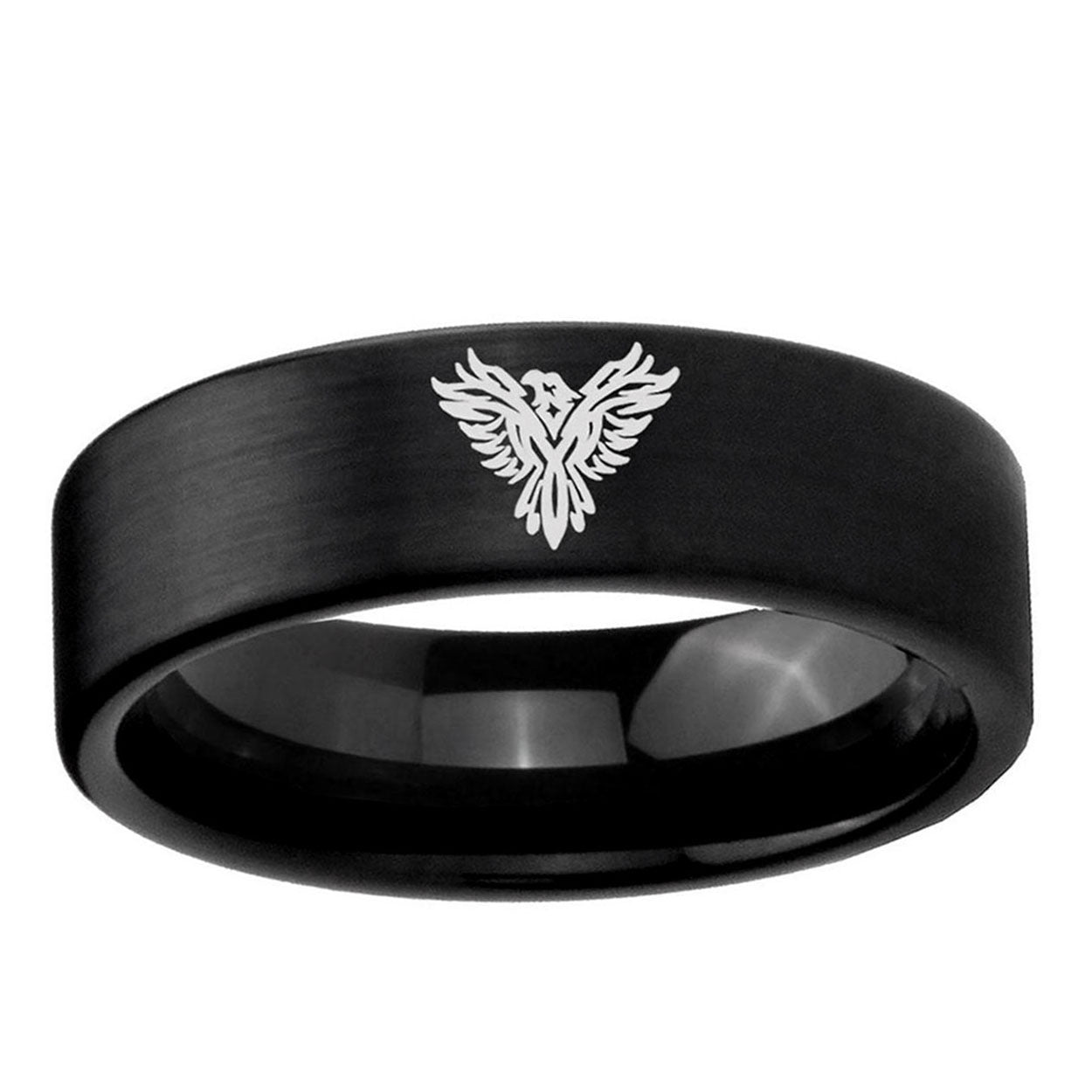 6mm Phoenix Pipe Cut Brush Black Tungsten Engagement Ring