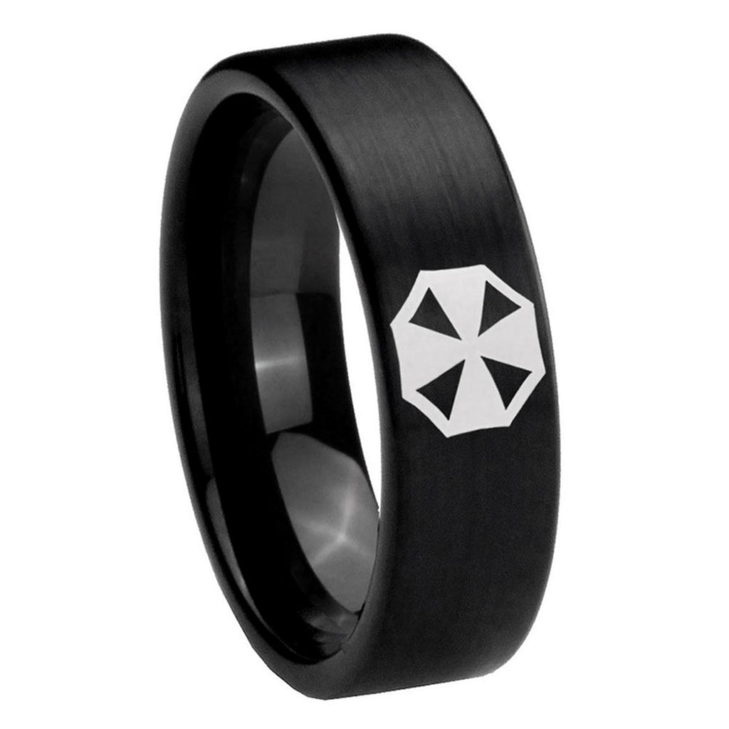 8mm Resident Evil Pipe Cut Brush Black Tungsten Mens Ring