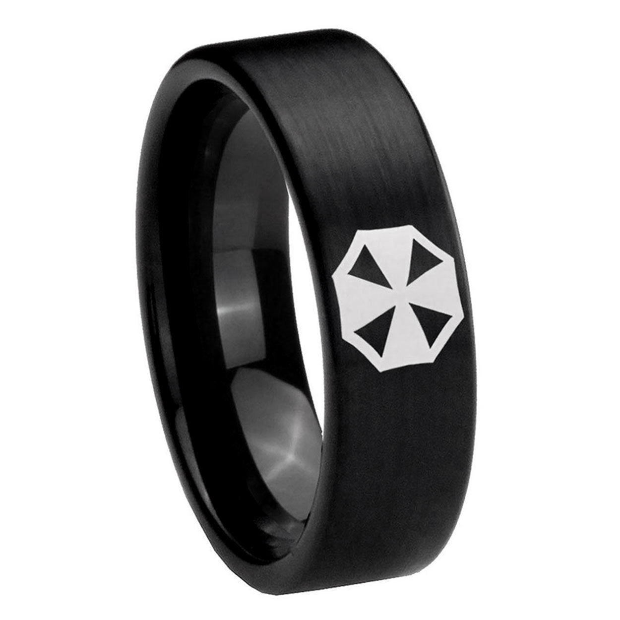 8mm Resident Evil Pipe Cut Brush Black Tungsten Mens Ring