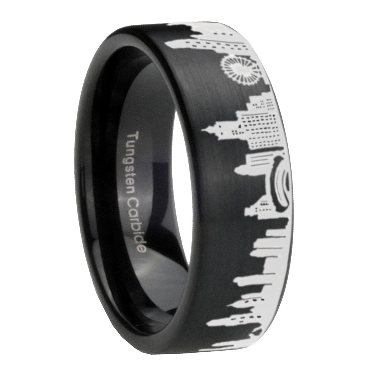 Chicago City Brushed Black Pipe Cut Tungsten Ring For Him