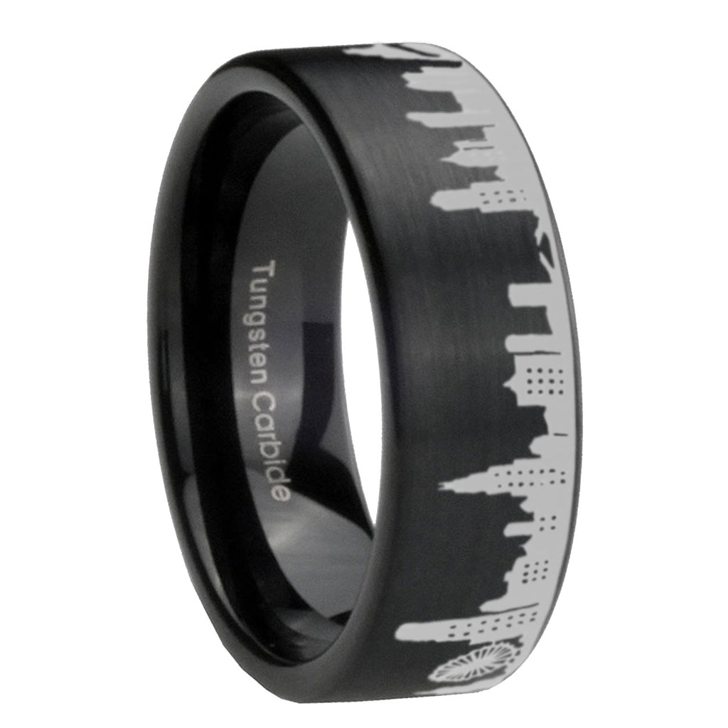 8MM Chicago City Brushed Black Pipe Cut Tungsten Ring For Him