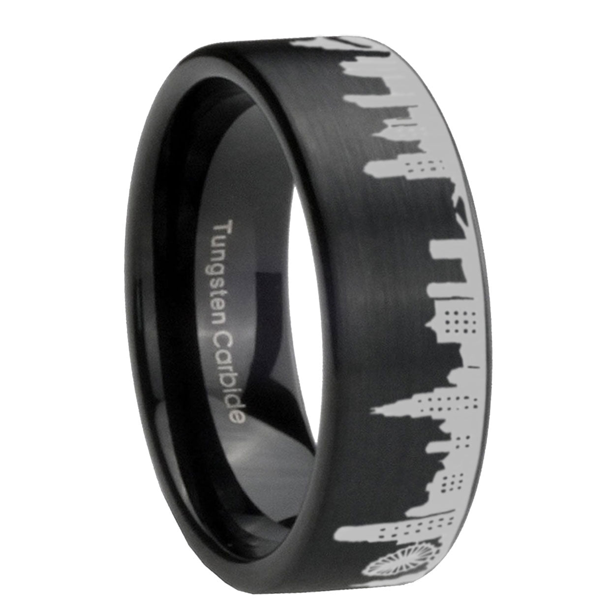 8MM Chicago City Brushed Black Pipe Cut Tungsten Ring For Him